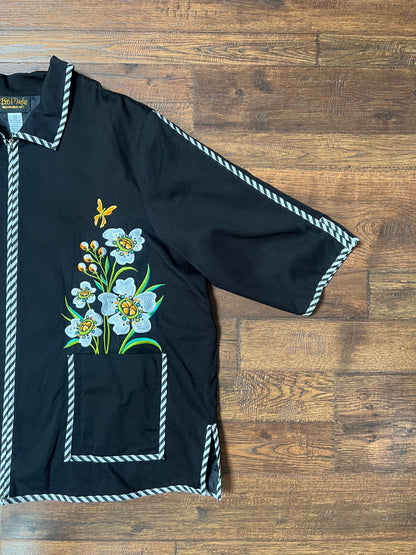 Vintage Clothing - Light Jacket - Groovy Floral Butterfly Embroidery - Bob Mackie - 3X-Large