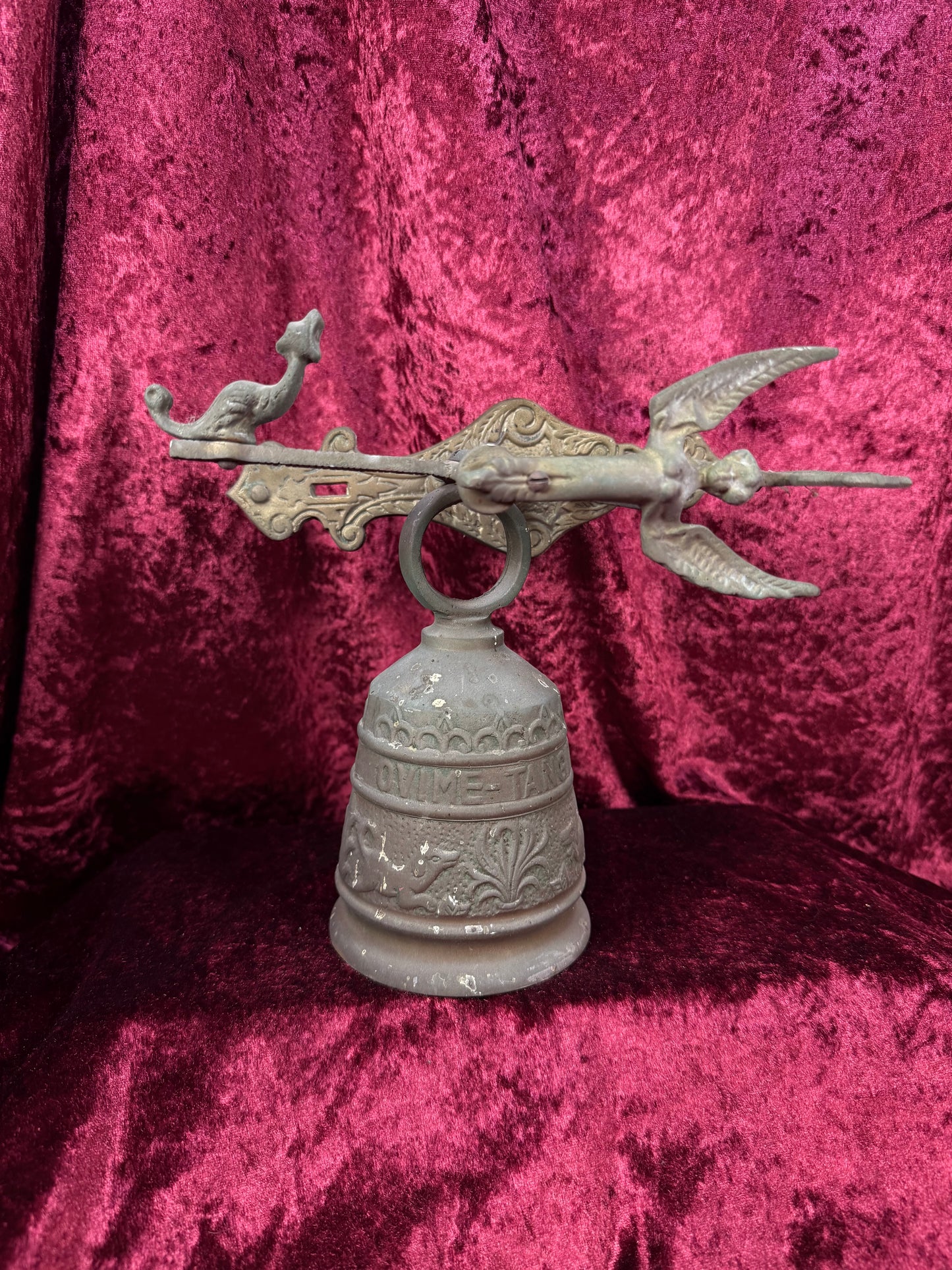 Antique Metal Monastery / Sanctuary Bell – Winged Angel - Latin Engraved