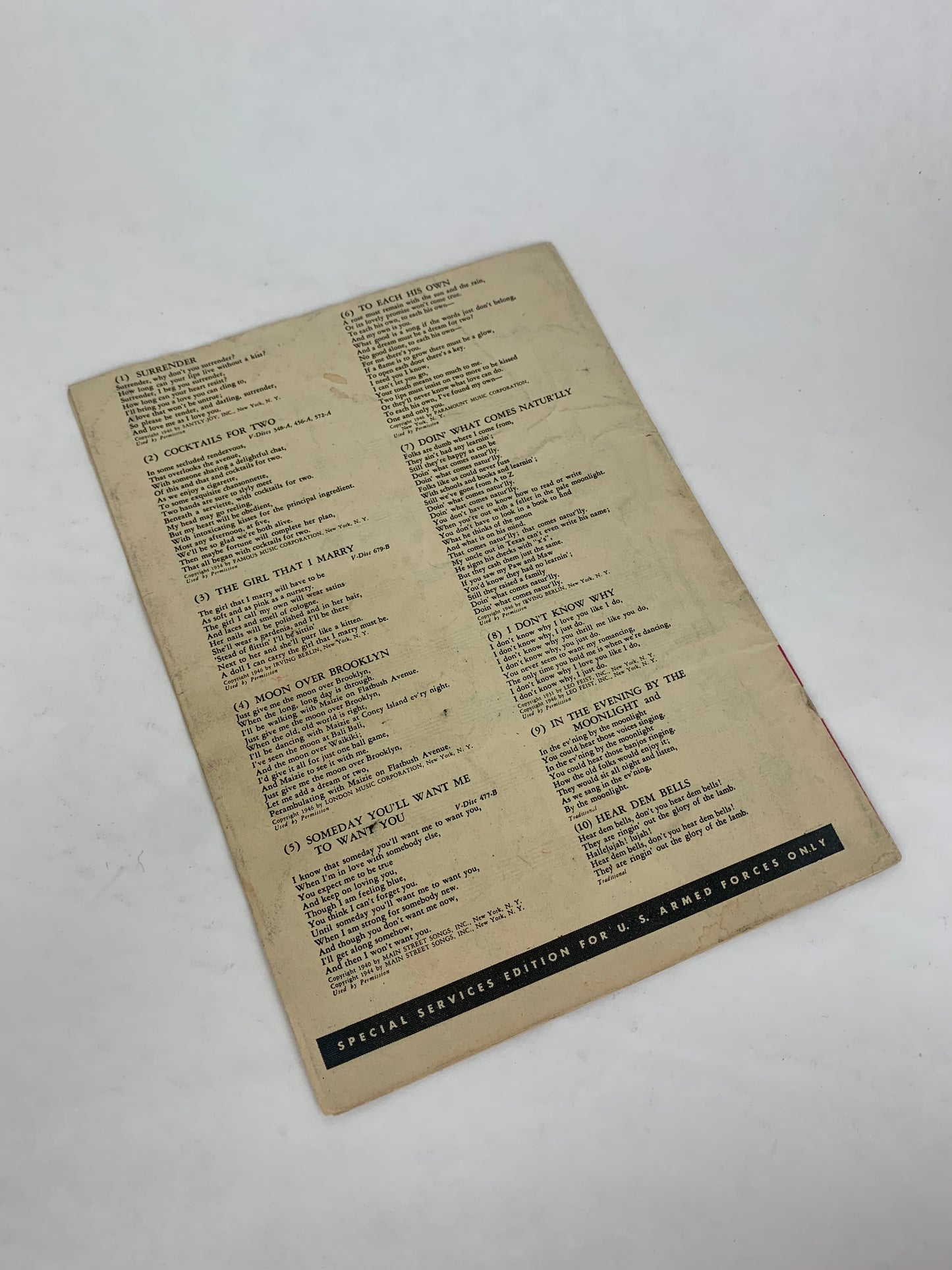 WWII Army Navy Hit Kit of Popular Songs Sheet Music Issue II