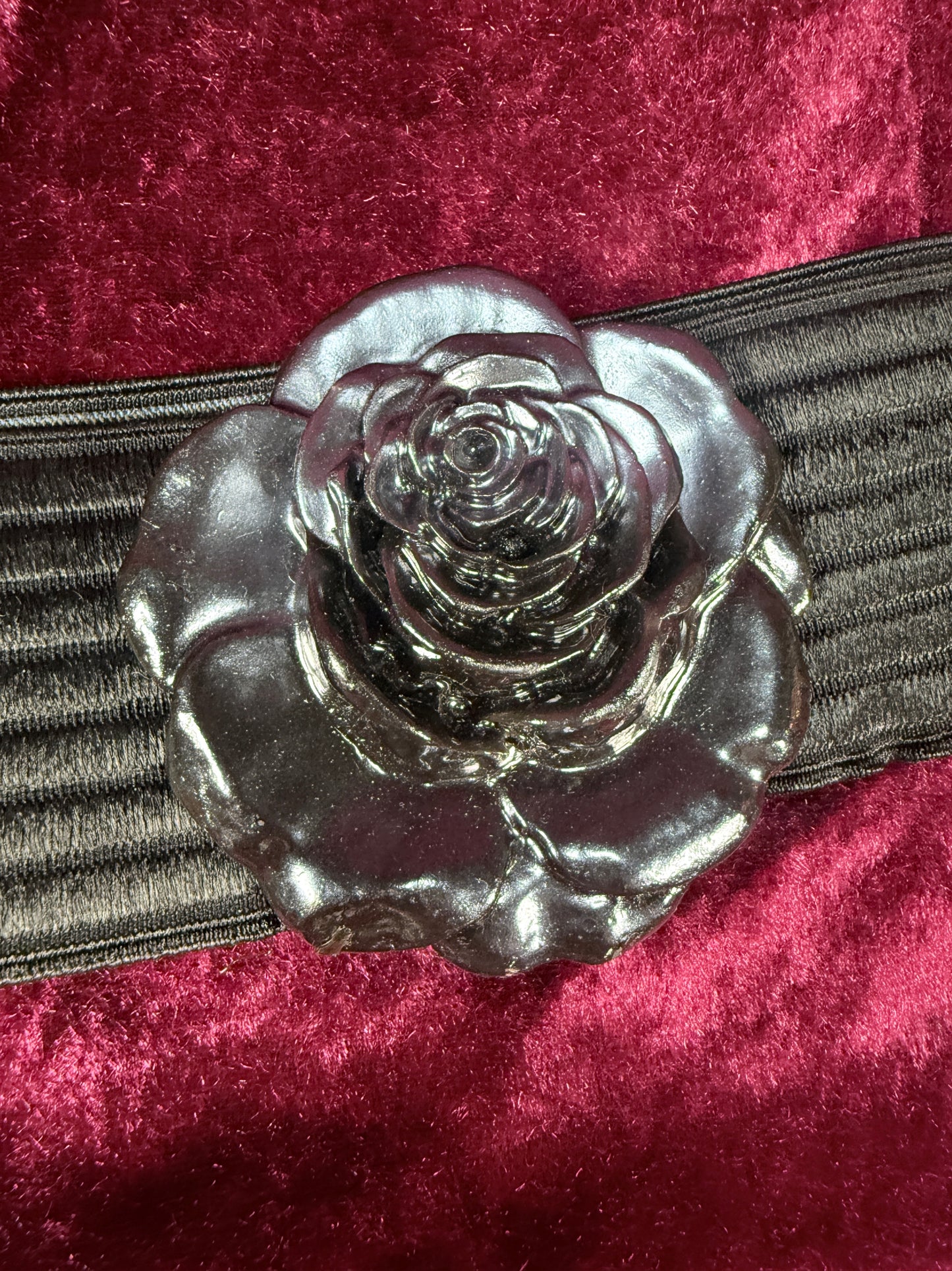 Vintage Elastic Waist Belt - Black Rose Statement Buckle - Charmant Belts California