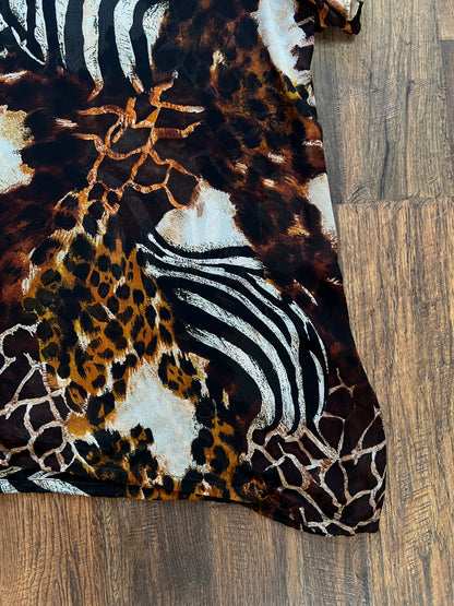 Vintage Rayon Button Front Shirt - Patchwork Animal Print by Avenue - 2X-Large