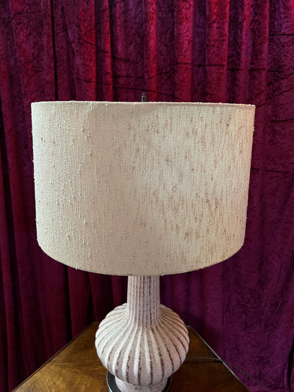 Vintage Ceramic Table Lamp - Pink Ribbed Urn Base Mid Century Modern