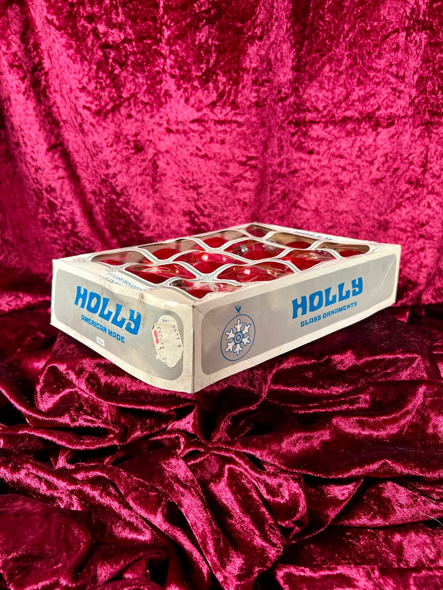 Vintage Christmas - Glass Ornament Set of 12 - Solid Red - Holly - Made In USA