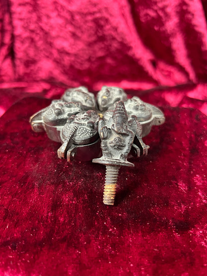 Vintage Oddities - Locking Brass Sindoor Box - Six Compartments - Ganesha