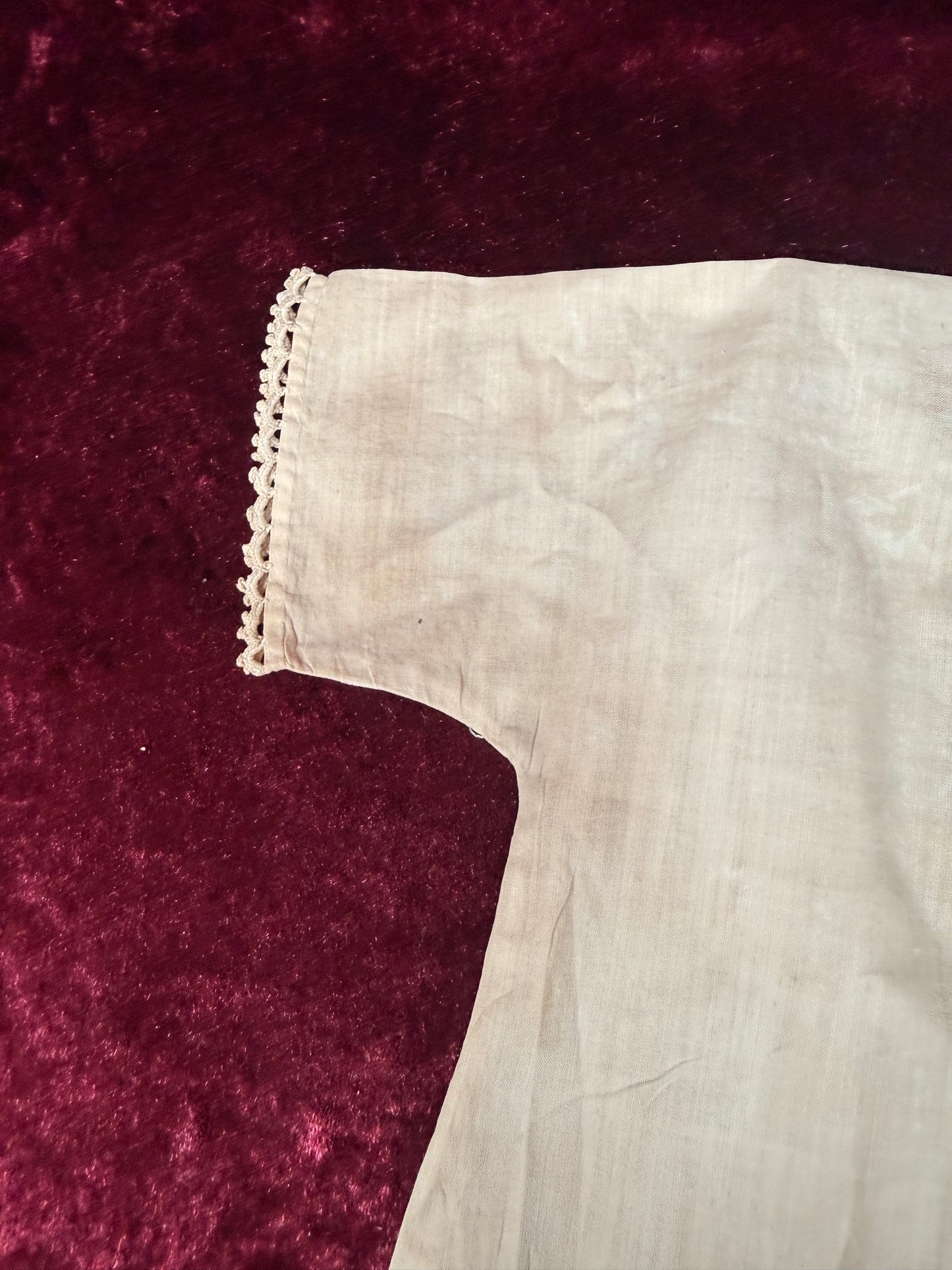Antique Cotton Baby Dress – Crochet Lace Trim Edwardian Infant Sleeping Gown