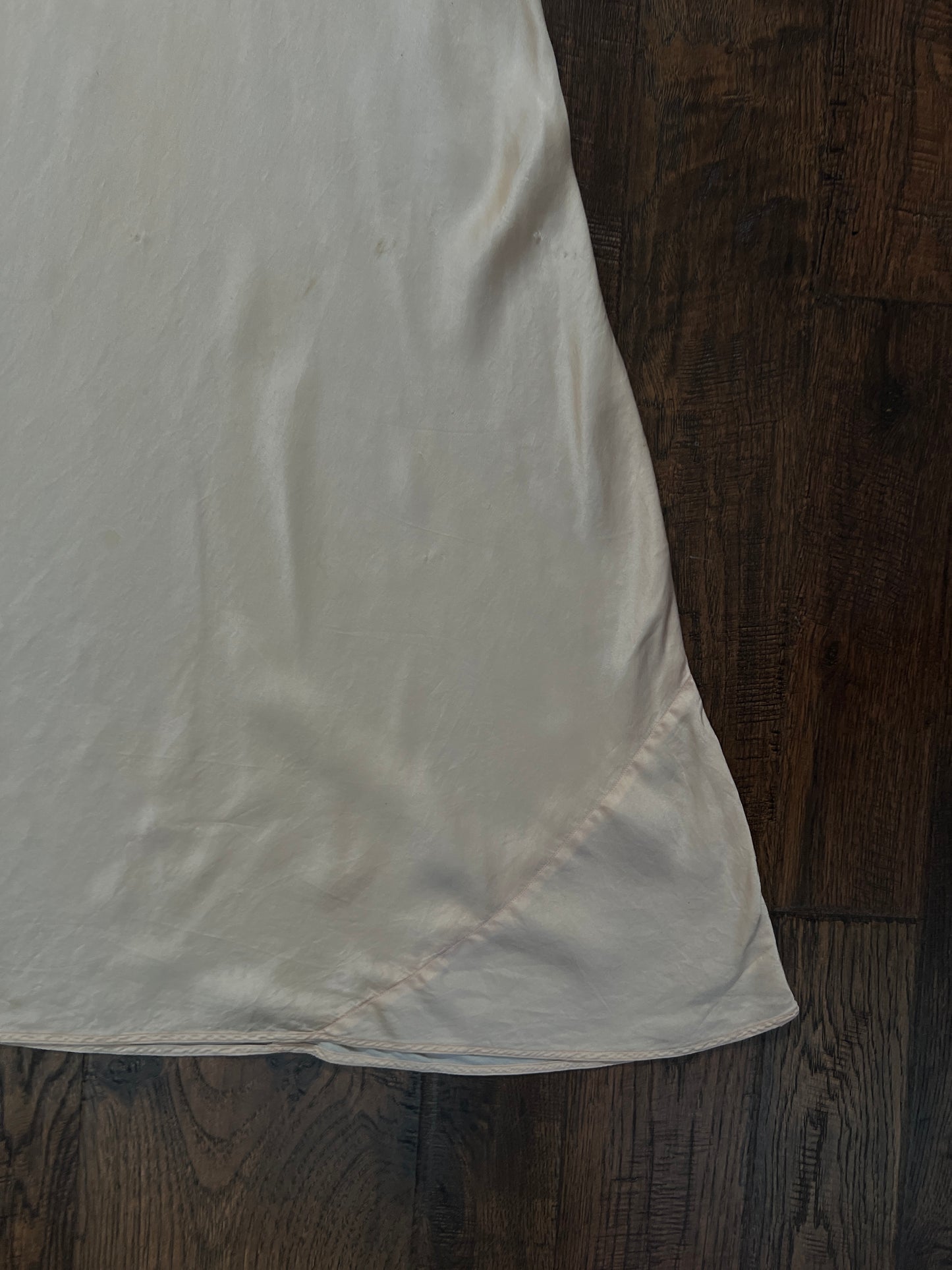 Vintage 1940s Slip Dress Nightgown - Baby Pink Satin Bias Cut with Lace Trim - Small