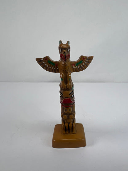Vintage Souvenir - Thunderbird Totem Pole Figurine - Resin and Wood - 3 7/8"