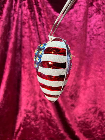 Vintage Christmas - Handblown Glass Ornament - American Flag Heart - Radko / American Red Cross