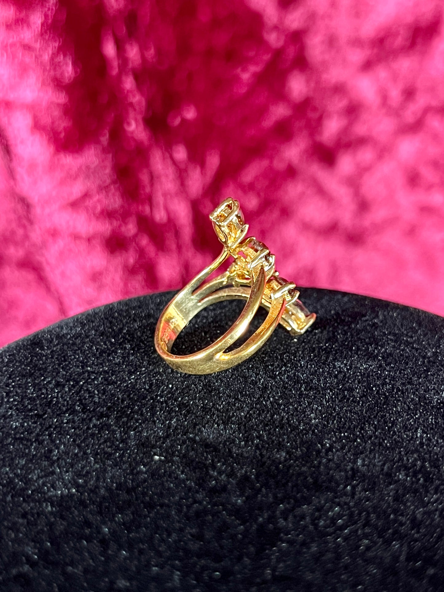 Vintage 18K HGE Cocktail Ring – Marquise Cut Amber Rhinestones - Size 5