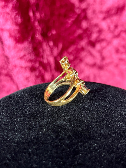 Vintage 18K HGE Cocktail Ring – Marquise Cut Amber Rhinestones - Size 5