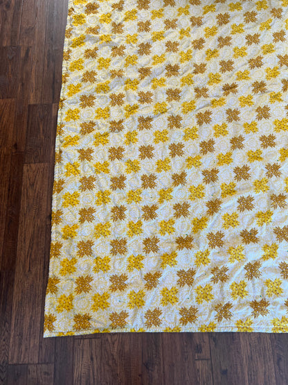 Vintage Linens - Handmade Quilt - Buttercream Yellow - Groovy Floral Patchwork - Double Sided - 81” X 67.5”