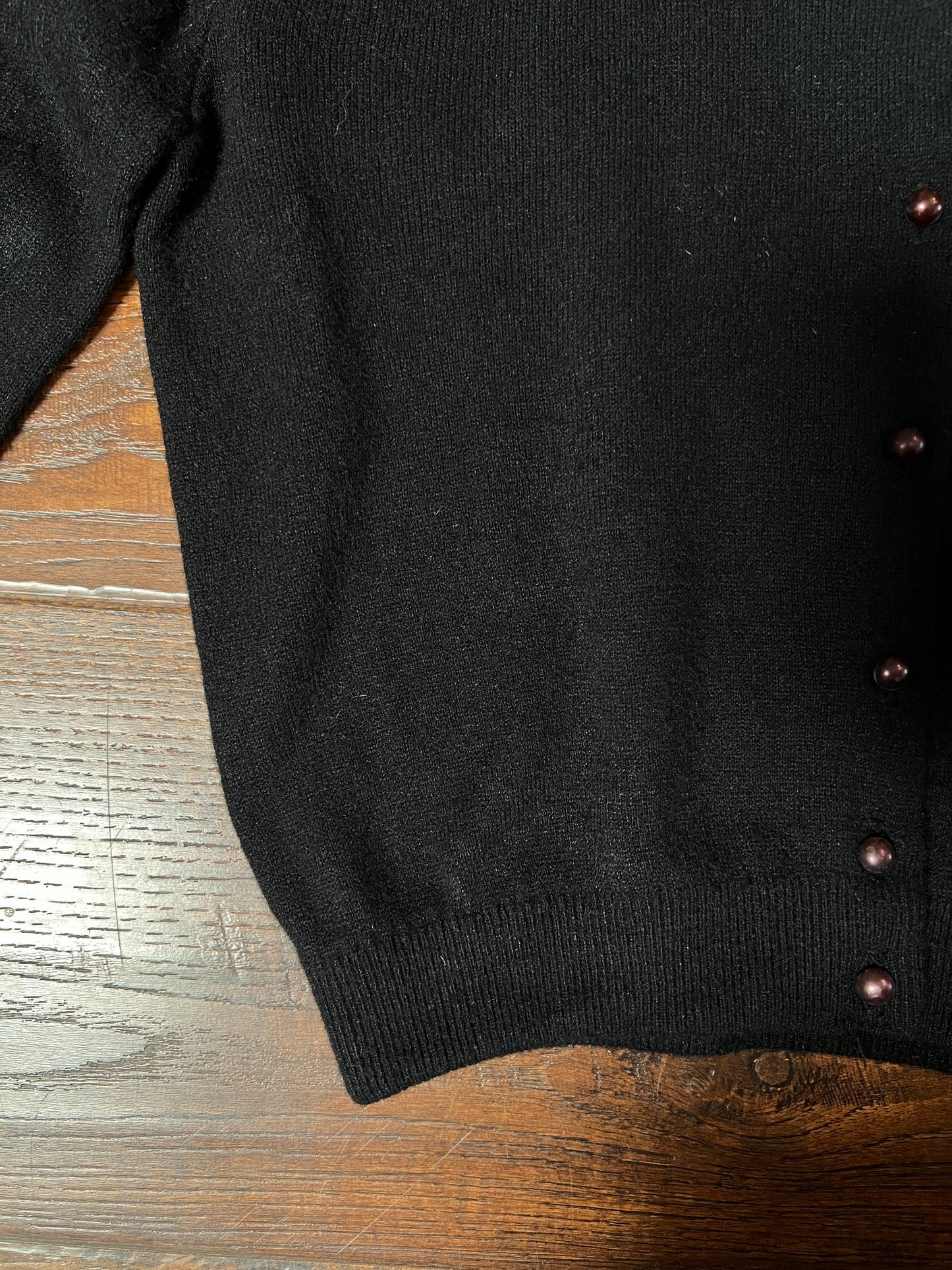 Vintage 1960s Knit Cardigan - Black Sheer Illusion Sequin Yoke with Metal Buttons - Size Medium