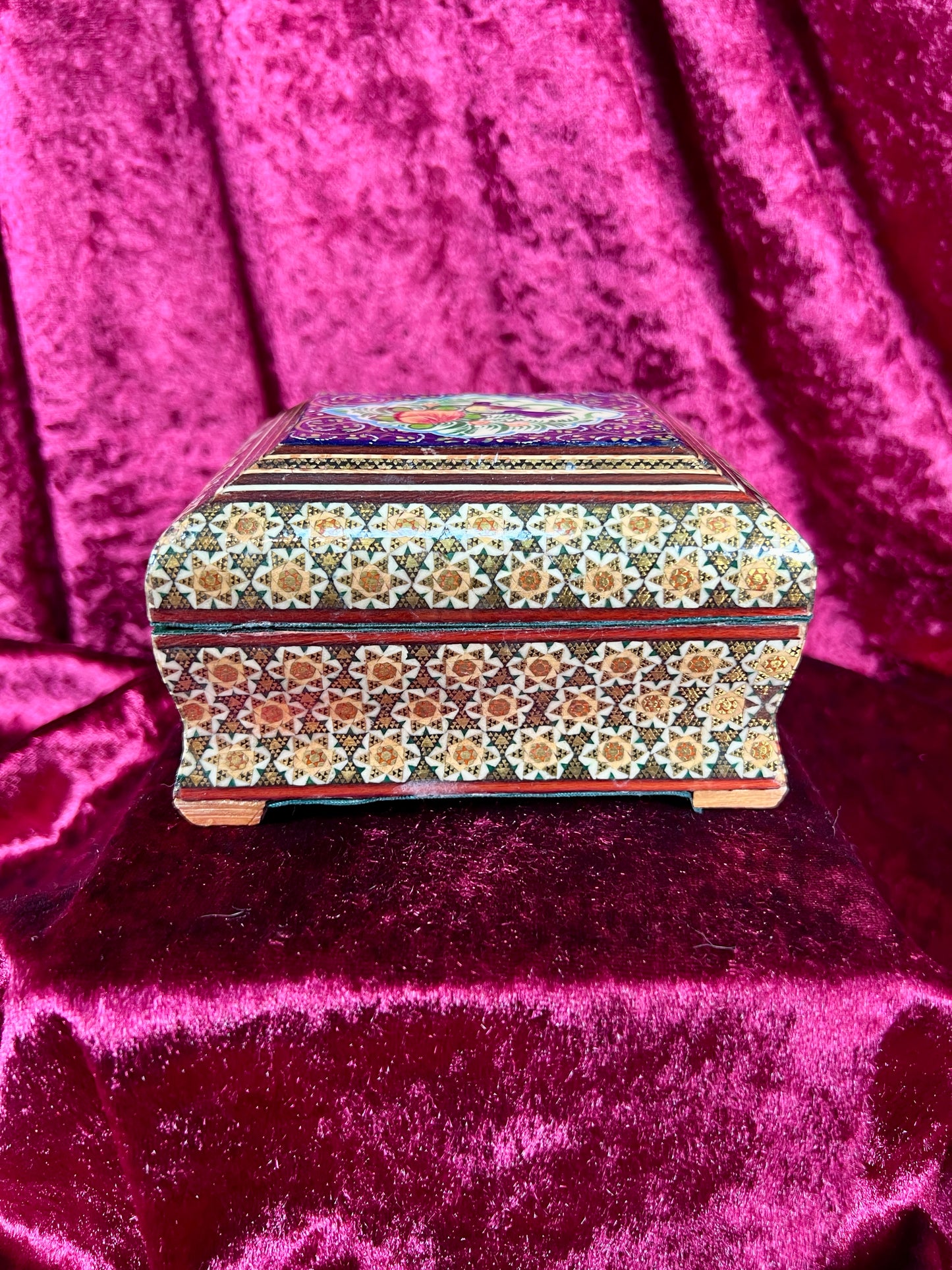 Vintage Vanity - Jewelry Box - Persian Khatam Blue Bird
