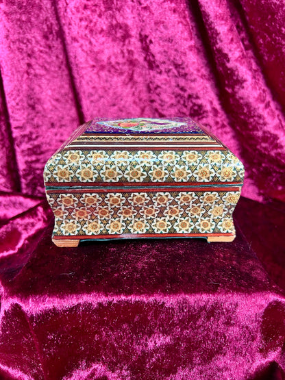 Vintage Vanity - Jewelry Box - Persian Khatam Blue Bird