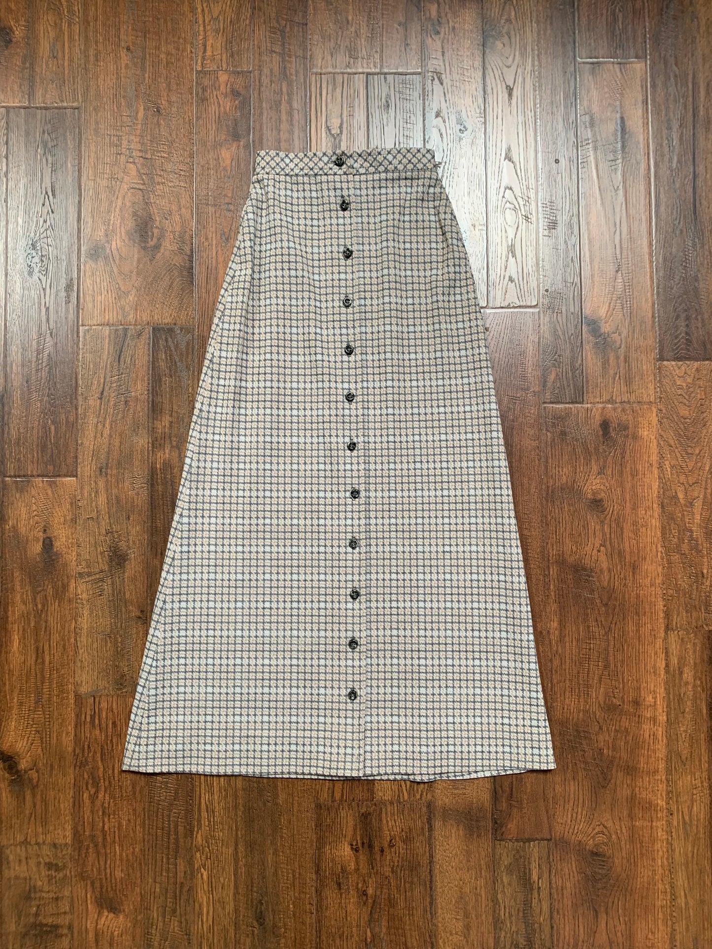 Vintage Clothing - Full Length Button Front Skirt - Neutral Plaid - Jantzen - X-Small - Made In USA