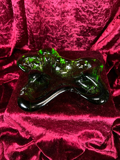 Vintage Blenko Handblown Ashtray - Green Amoeba Freeform Art Glass Trinket Dish