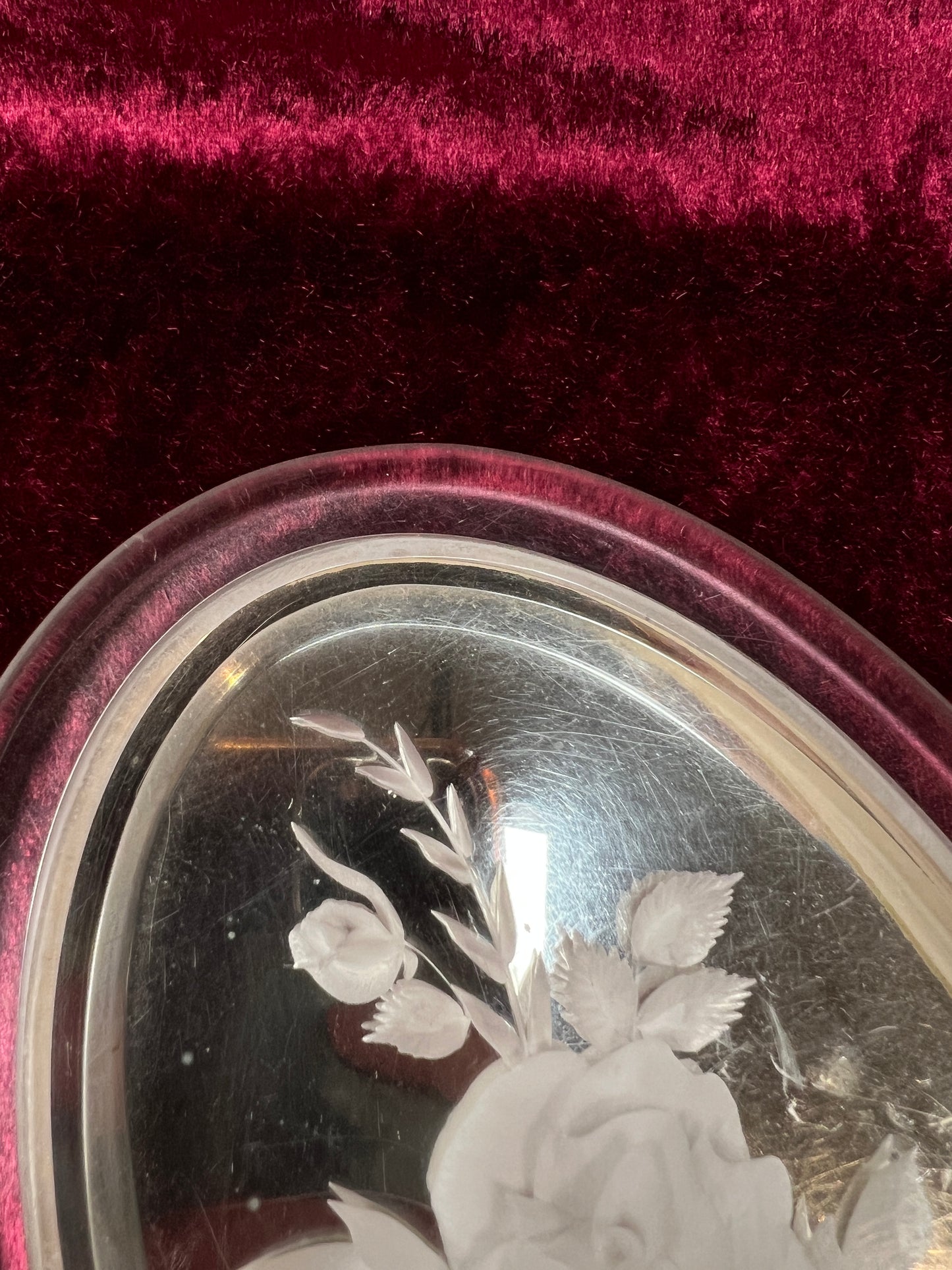 Vintage Lucite Hand Mirror - Reverse Carved Rose Bouquet Vanity Mirror
