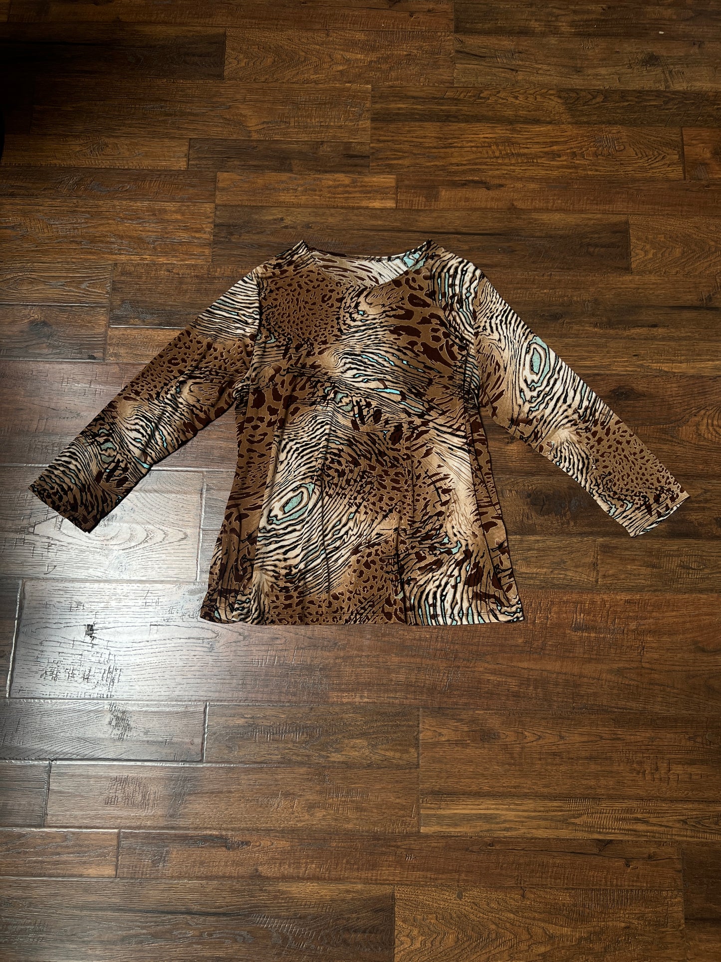 Vintage Rayon Blend Animal Print Top – Abstract Safari Long Sleeve – Large