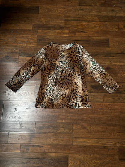 Vintage Rayon Blend Animal Print Top – Abstract Safari Long Sleeve – Large