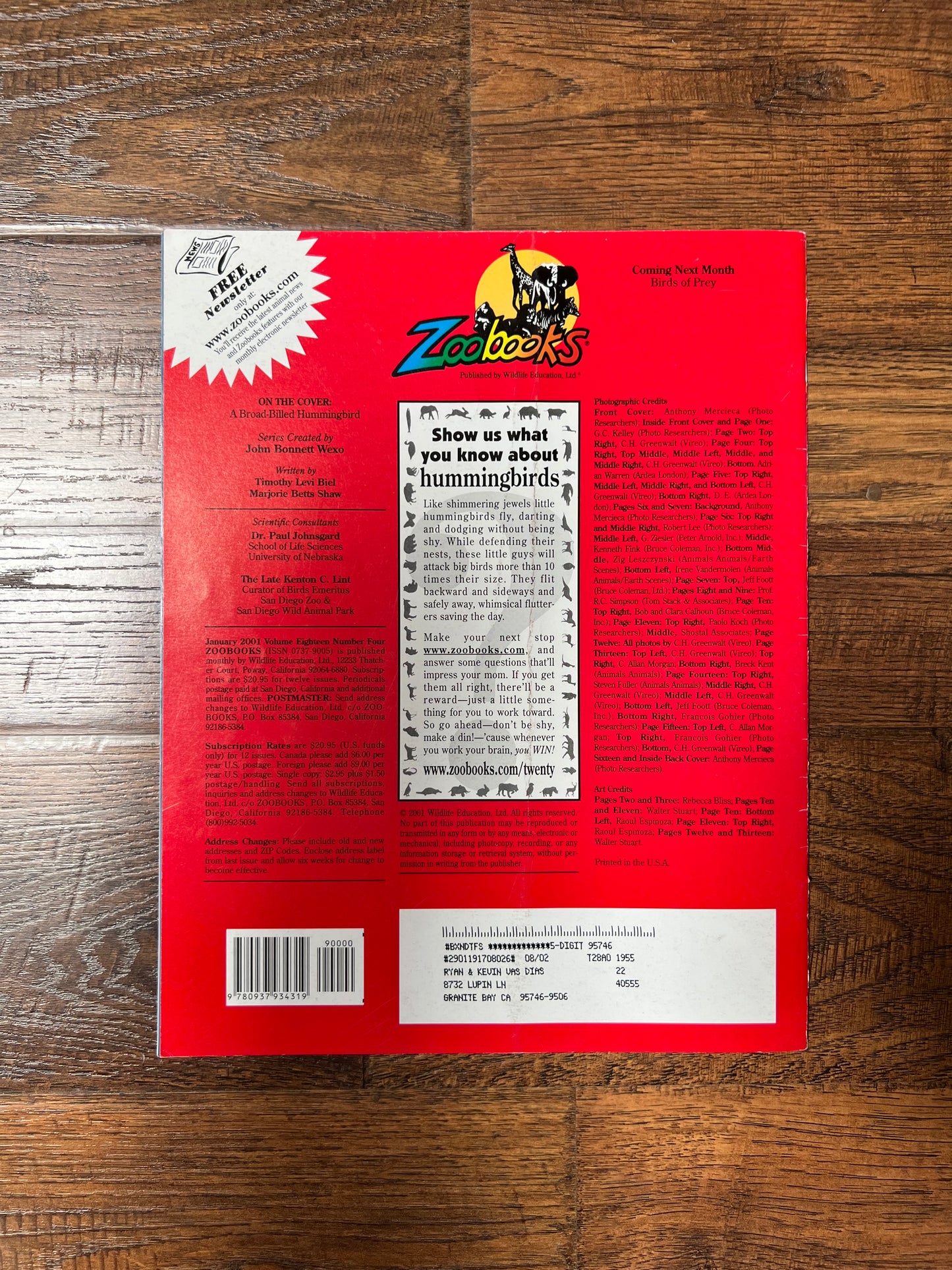 Vintage Ephemera - Magazine - Zoobooks - Hummingbirds - January 2001