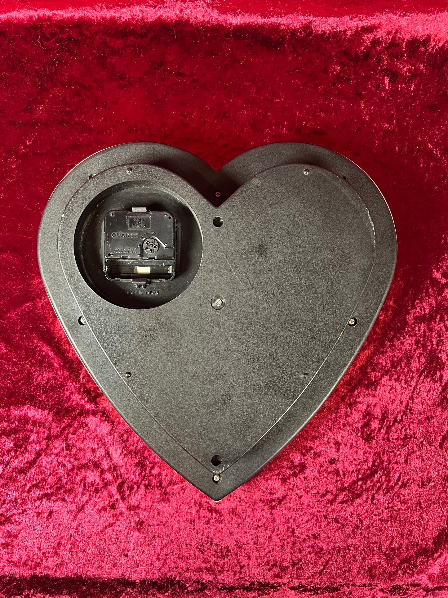 Vintage Wall Clock - Red Heart Shaped Shadow Box - Crucifix and Roses