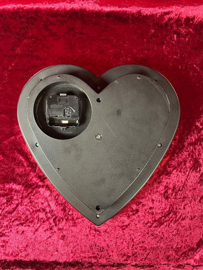 Vintage Wall Clock - Red Heart Shaped Shadow Box - Crucifix and Roses