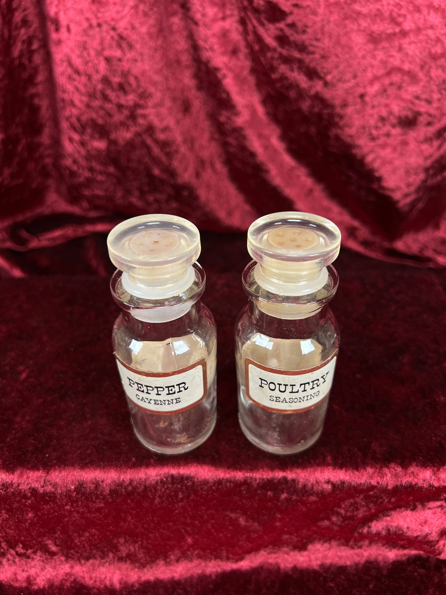 Vintage Glass Apothecary Style Spice Jar Set with Original Labels - Kitchen Collection Set