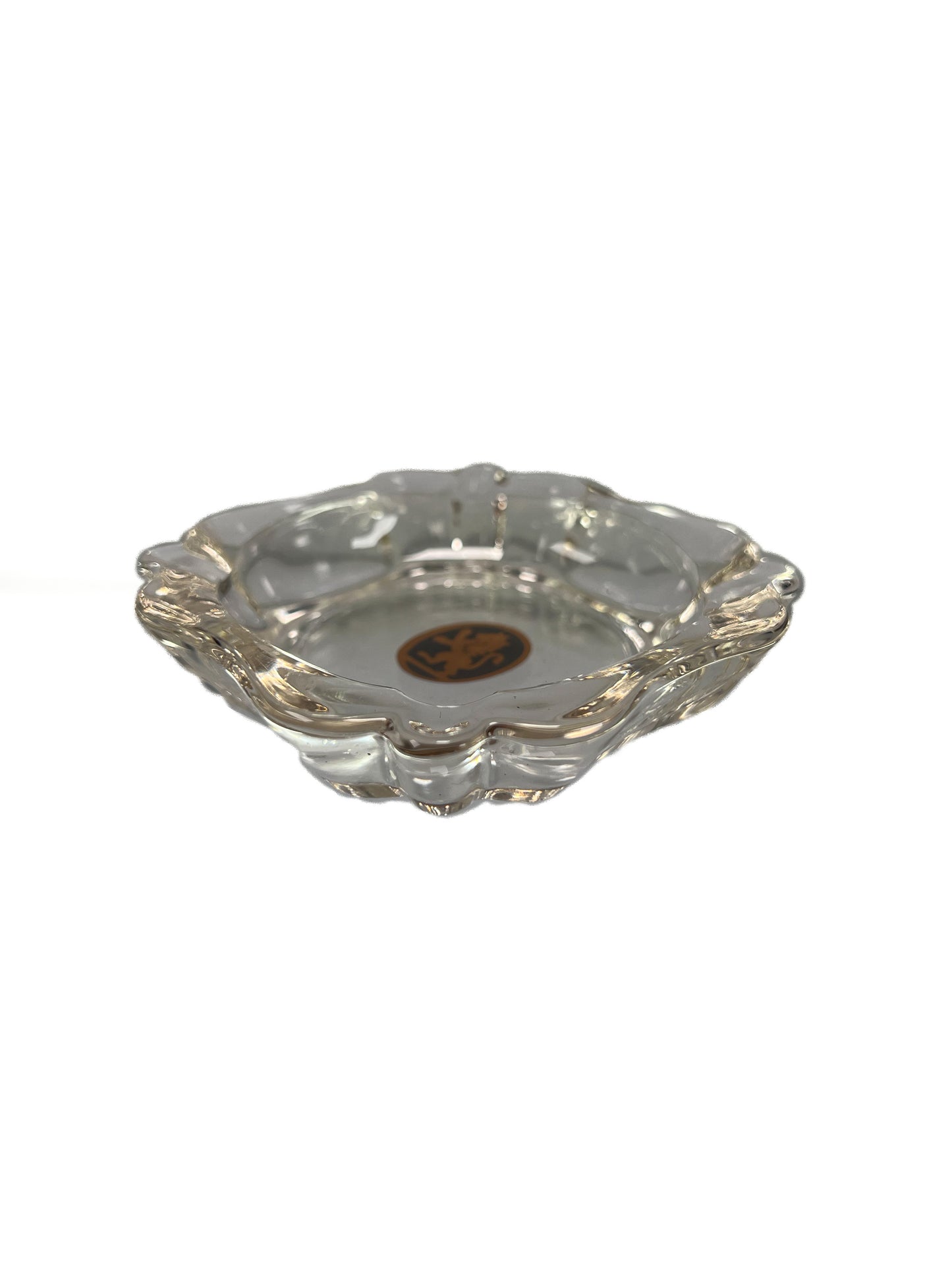 Vintage Ashtray - Belgium Heraldic Lion Crest - Clear Glass