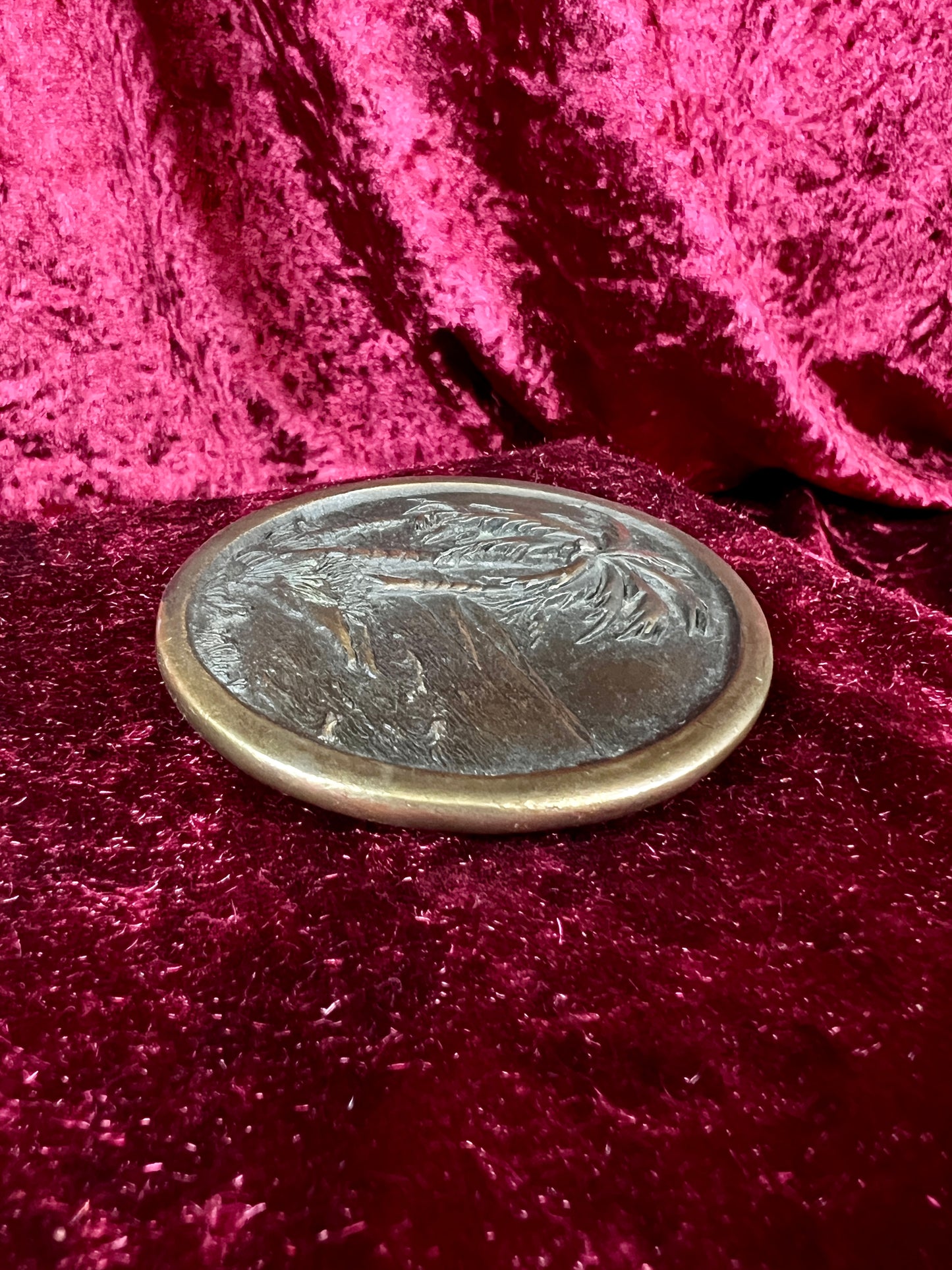 Vintage Metal Belt Buckle - Tropical Palm Tree Island Scene - 1976 Indiana Metal Craft