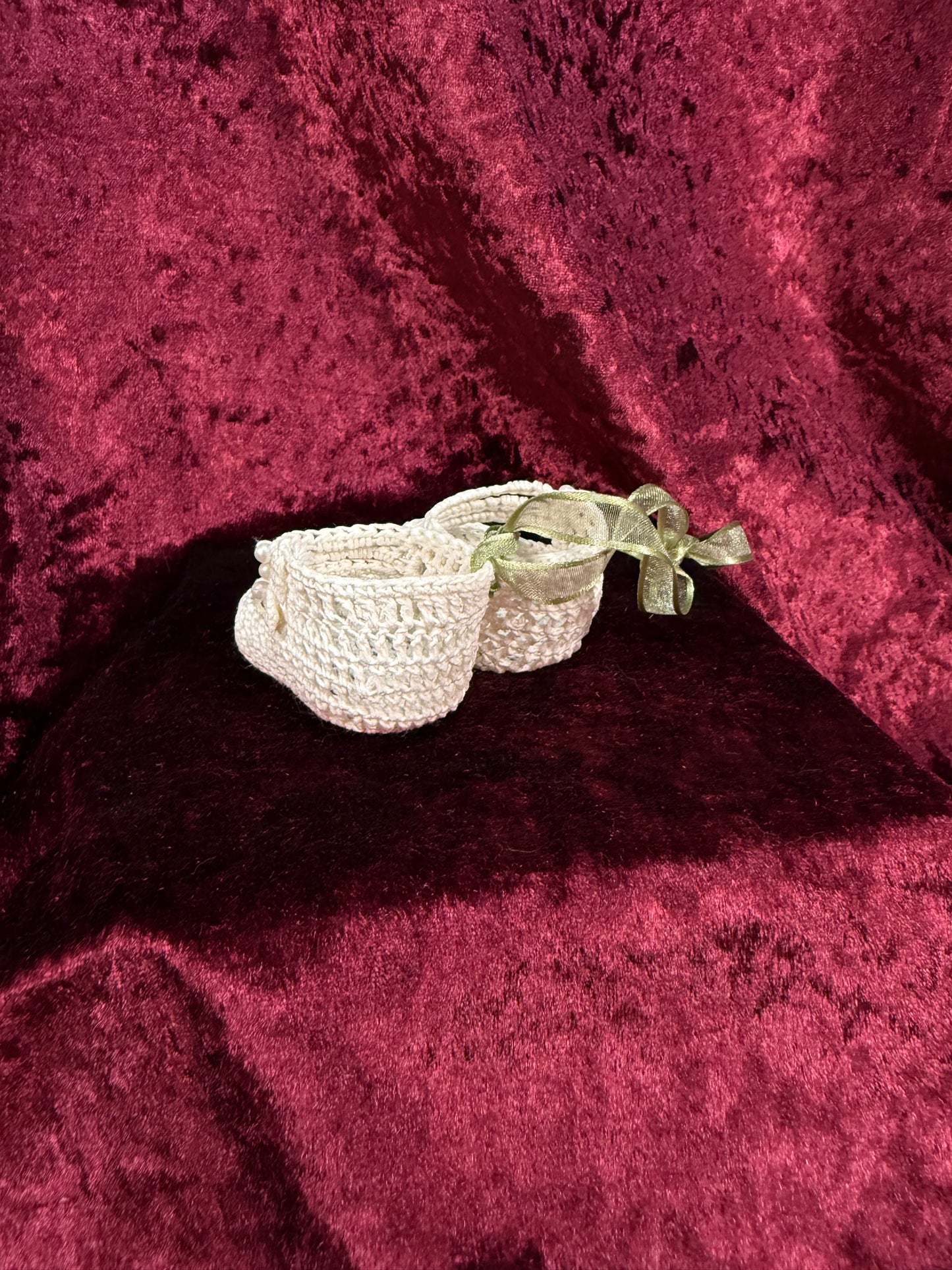 Vintage Cotton Baby Booties – Hand Crocheted Stiffened Newborn Pair