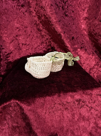 Vintage Cotton Baby Booties – Hand Crocheted Stiffened Newborn Pair