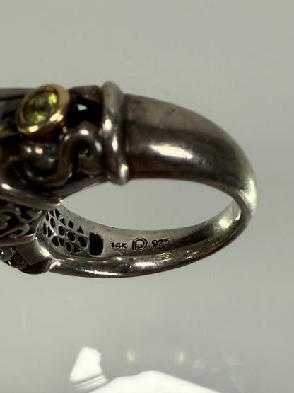 Vintage Jewelry - Gabrielle Bruni Ring - Two Tone Silver & 18k Yellow Gold - Citrine and Peridot - Size 7