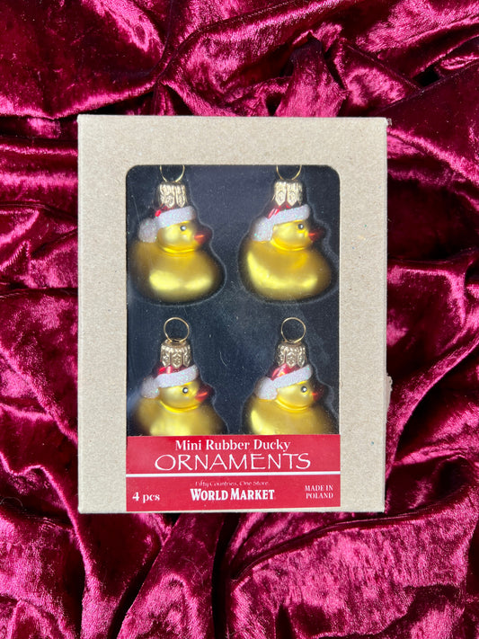 Vintage Christmas - Handblown Glass Ornament Set - Mini Rubber Ducky - World Market - Poland - 2005