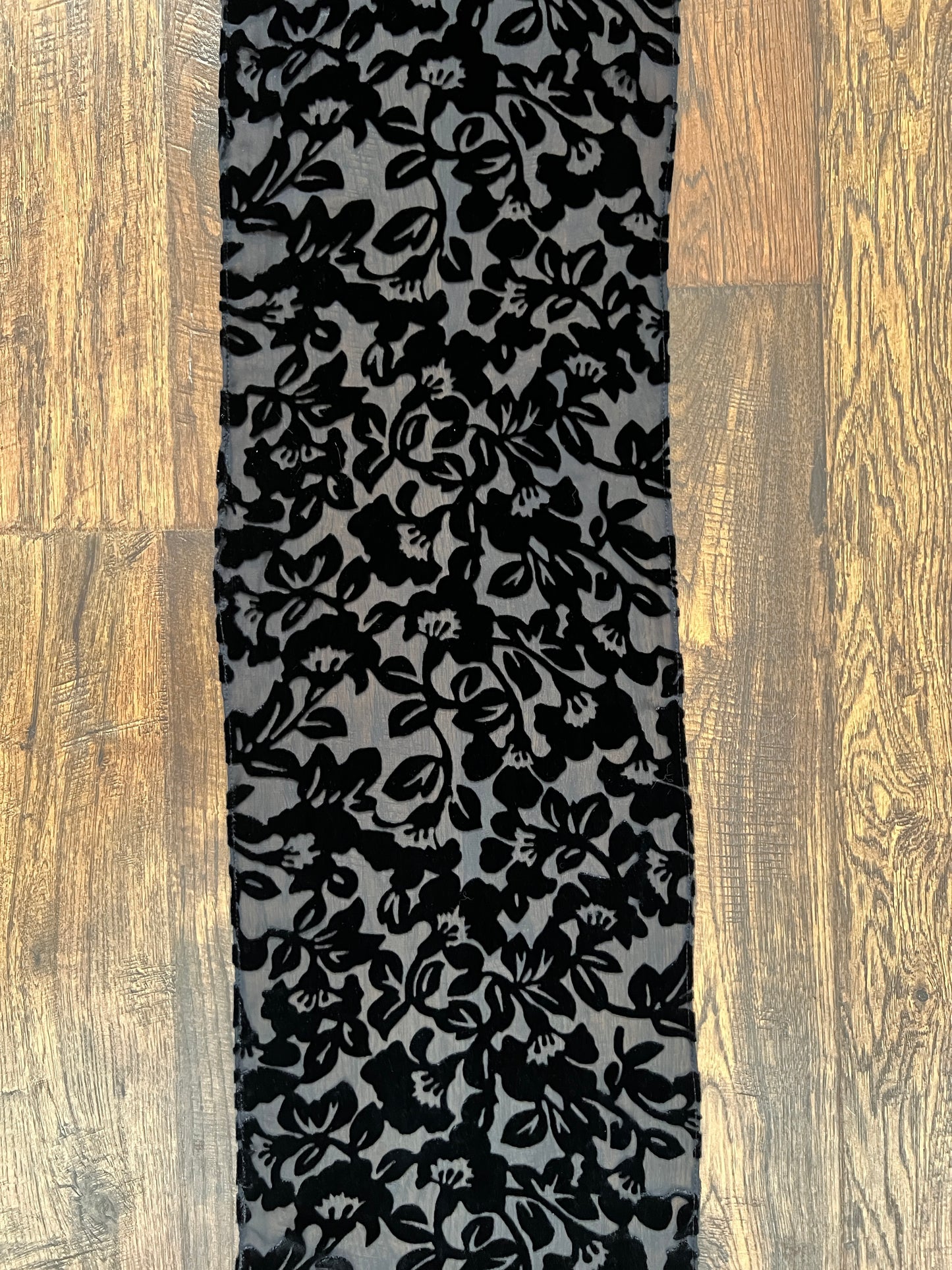 Vintage Burnout Velvet Oblong Scarf - Black Semi Sheer Floral Wrap