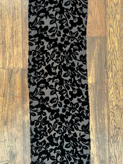 Vintage Burnout Velvet Oblong Scarf - Black Semi Sheer Floral Wrap