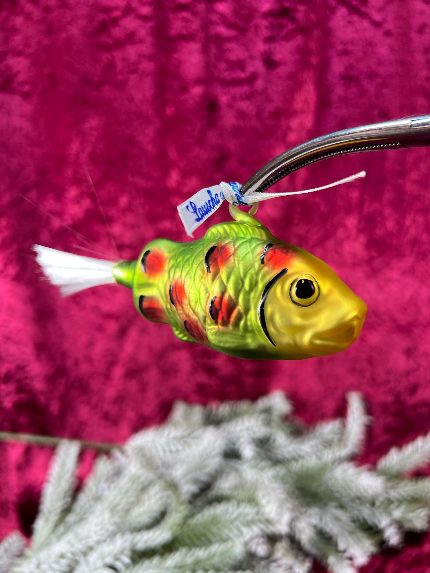 Vintage Christmas - Handblown Glass Ornament - Green Fish - Lauscha - Made In Germany