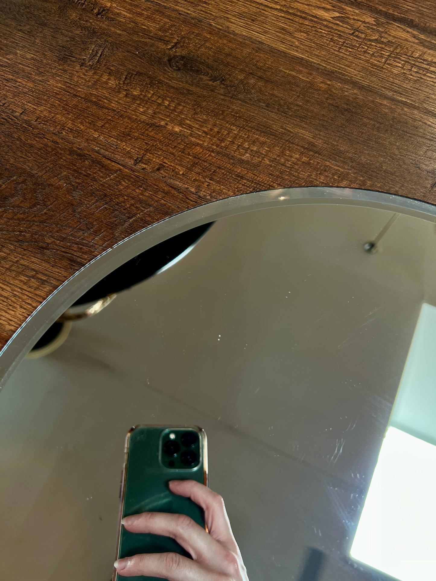 Vintage Round Frameless Beveled Glass Portal Mirror - 15.5"