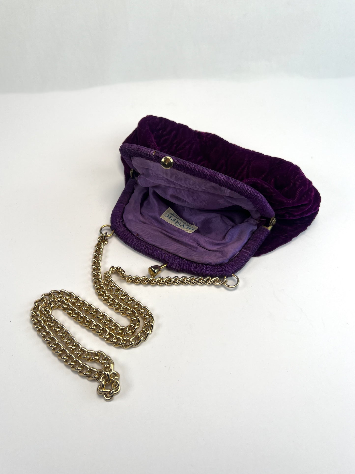 Vintage Purse - Evening Shoulder Bag - Crushed Royal Purple Velvet - An Olympic Accessory - Made In Italy