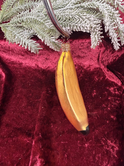 Vintage Christmas - Handblown Glass Ornament - Yellow Banana - Inge Glas - Germany