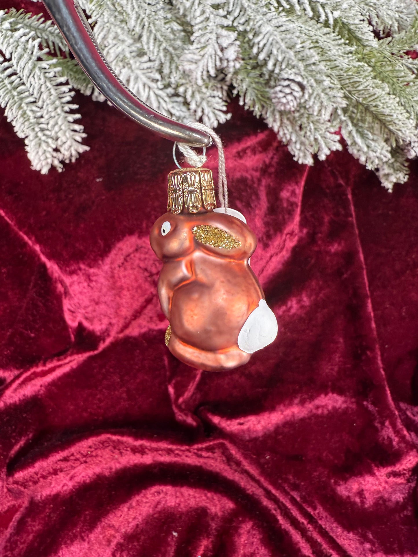 Vintage Christmas - Handblown Glass Ornament - Brown Bunny - Czech Republic