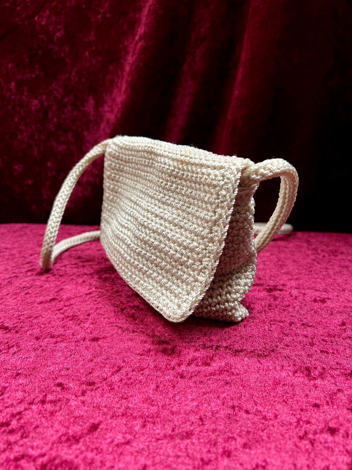 Vintage The Sak Crochet Crossbody Bag - Sandy White Mini Flap Purse