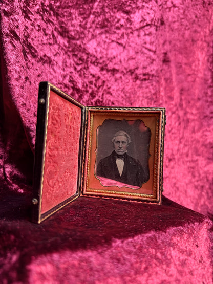 Antique Daguerreotype Portrait in Leather Case – Civil War Era Gentleman Tin Type Photograph
