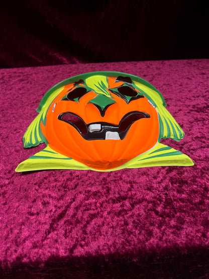 Vintage USA Plastic Halloween Mask - Scarecrow Jack-O-Lantern Face