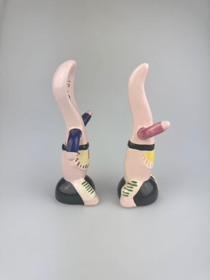 Vintage Anthropomorphic Pink Running Fork & Spoon Salt & Pepper Shakers