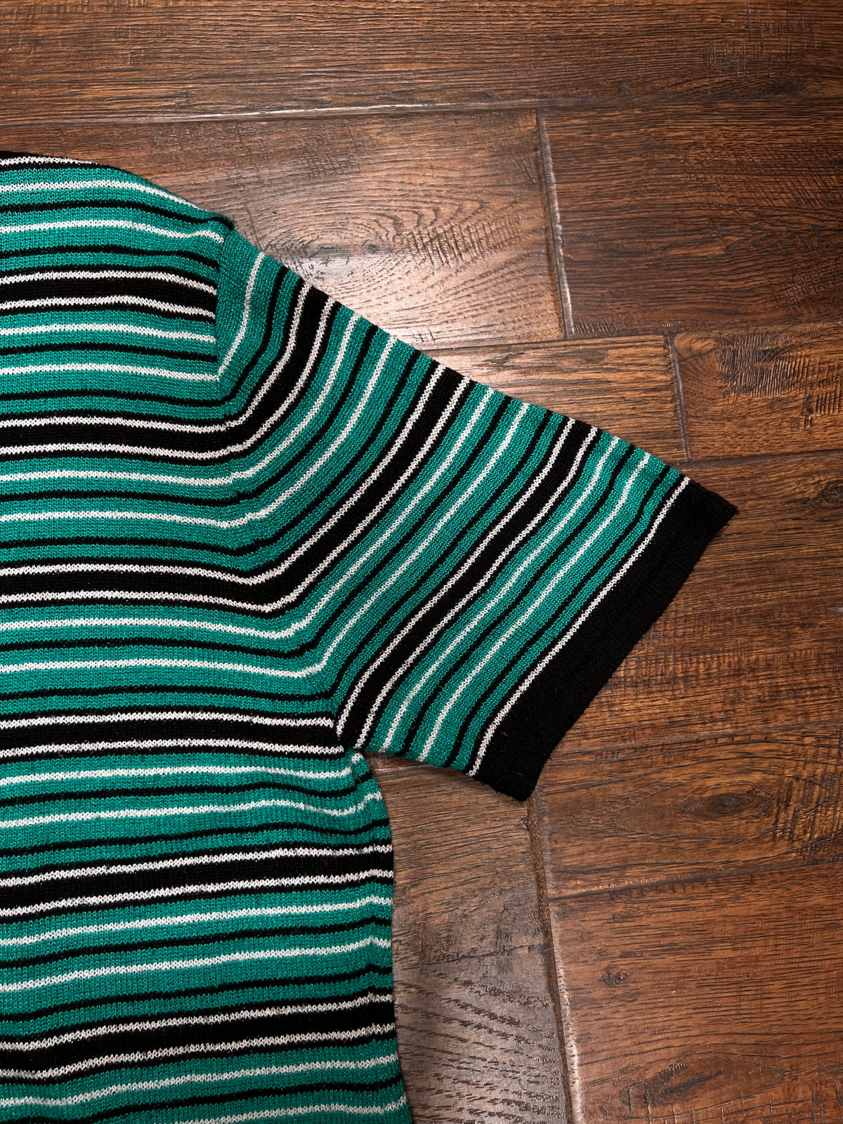 Vintage Sag Harbor Knit Top – Striped Turquoise and Black - Medium