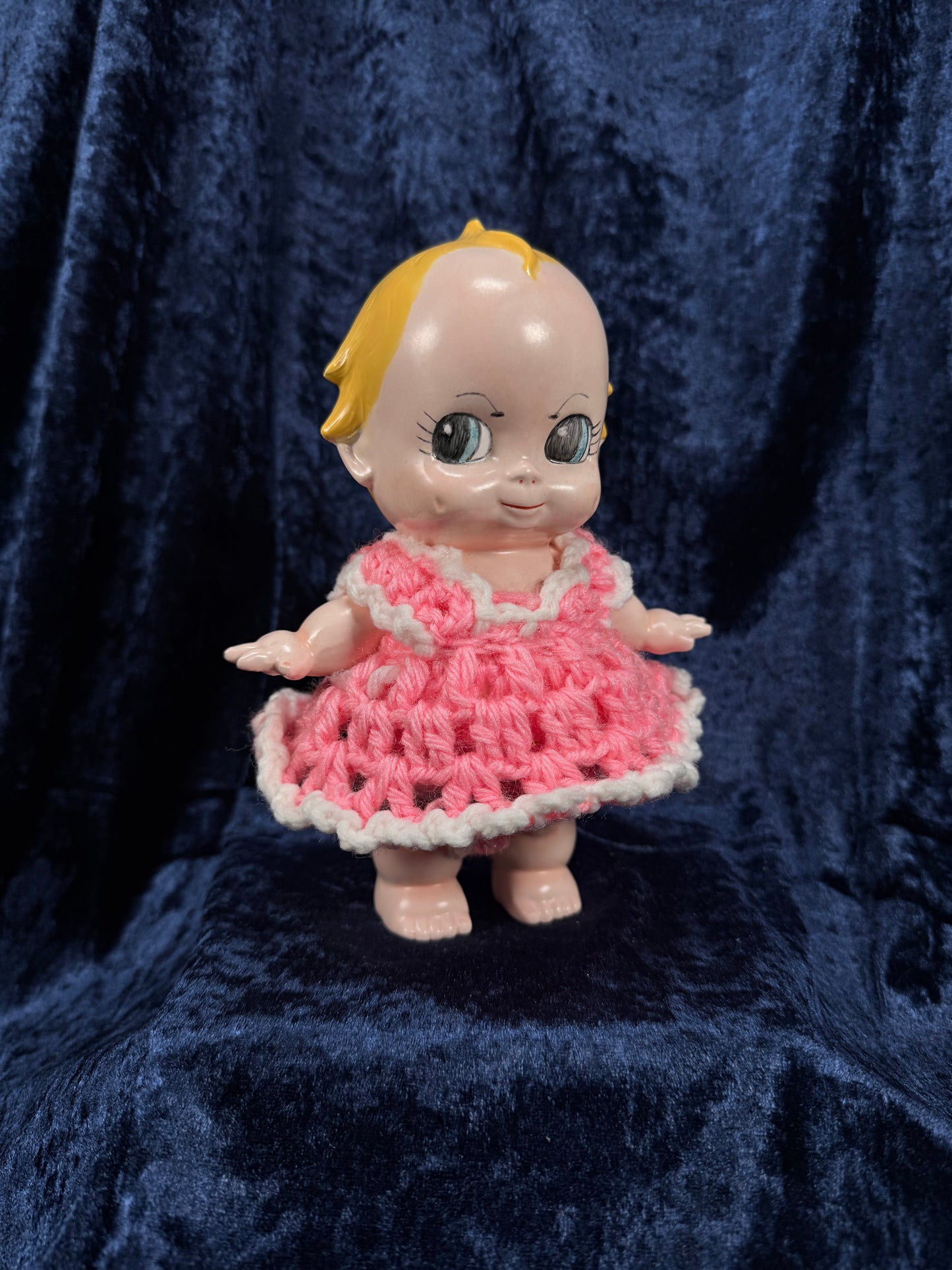Vintage Chalkware Kewpie Figurine – Byron Molds Angel with Crochet Dress