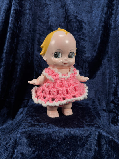 Vintage Chalkware Kewpie Figurine – Byron Molds Angel with Crochet Dress