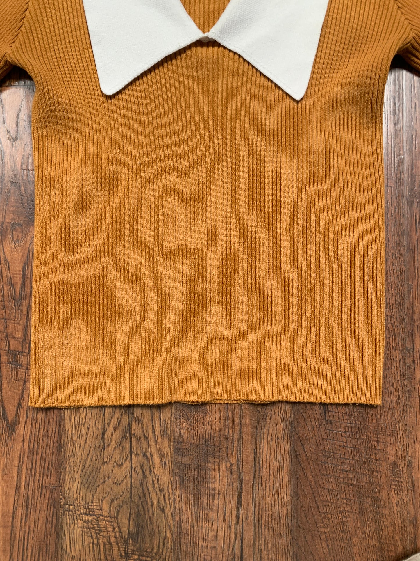 Vintage Style Clothing - Collared Knit Crop Top - Mustard Yellow - Roselili - Small