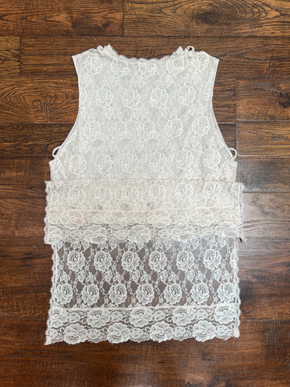 Vintage Clothing - Sheer Lace Tank Top - White English Roses - Medium