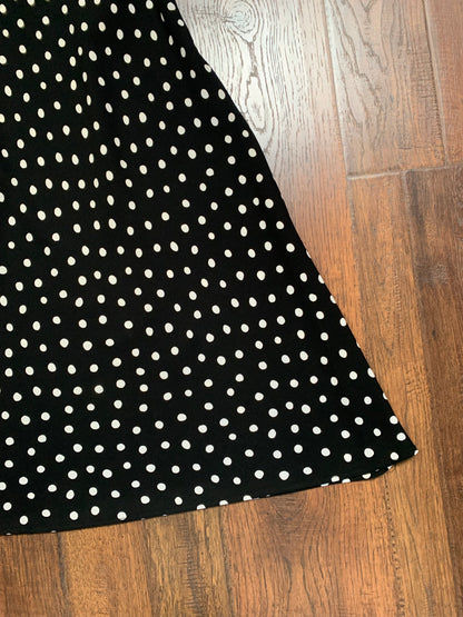 Vintage Clothing - Fit and Flare Midi Dress - Black with White Polka Dots - S.L. Fashions -  Medium